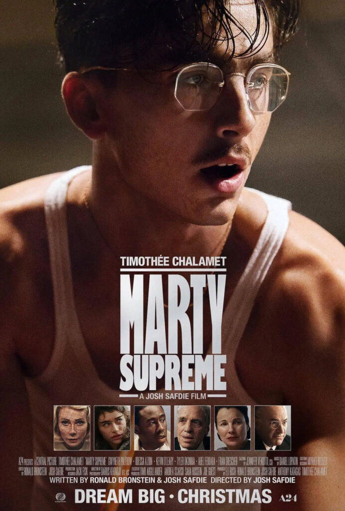 MARTY SUPREME movie poster featuring Timothée Chalamet